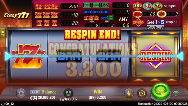 Ảnh giao diện chính game Crazy777 (slot JILI) chơi tại LC79