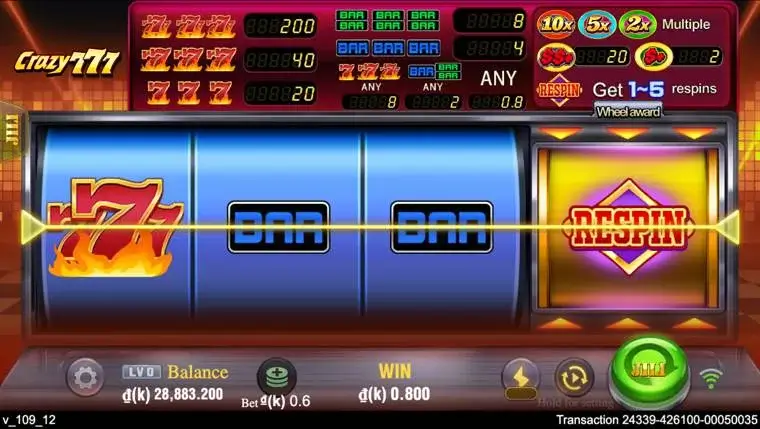 Ảnh màn hình gameplay game Crazy777 (slot JILI) chơi tại LC79