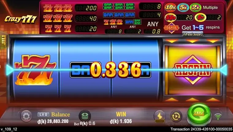 Ảnh bảng biểu tượng & tính năng game Crazy777 (slot JILI) chơi tại LC79